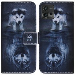 Peněženkové kožené pouzdro pro Motorola Moto G72 - Wolf and Dog