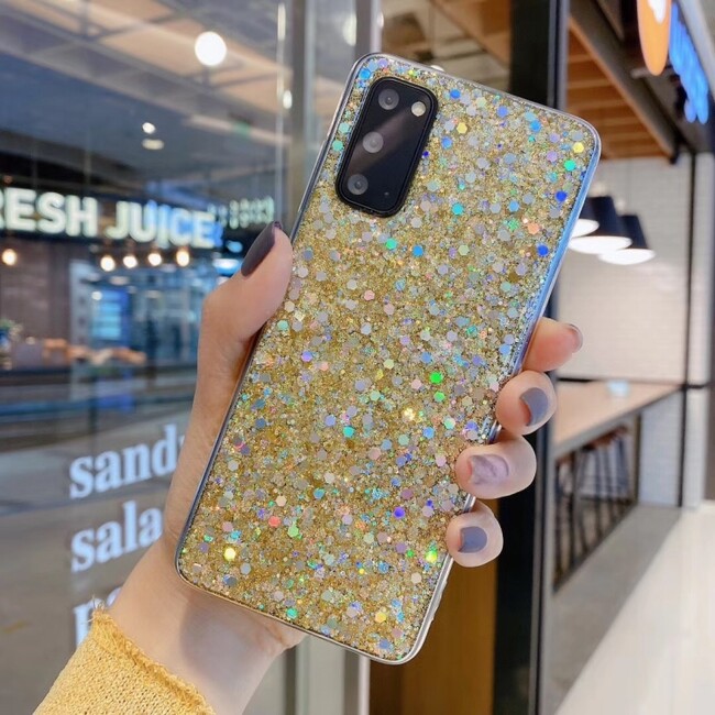 Gumený Glitter kryt na Samsung Galaxy A21s - Zlatý