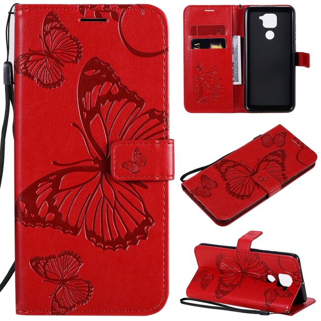 Peneženkové 3D pouzdro BUTTERFLIES na Xiaomi Redmi Note 9 - Červená