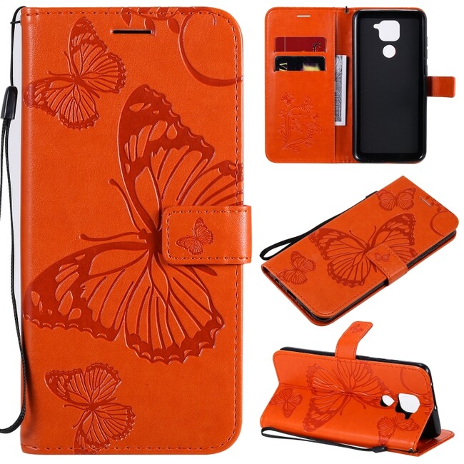 Peneženkové 3D pouzdro BUTTERFLIES na Xiaomi Redmi Note 9 - Oranžová