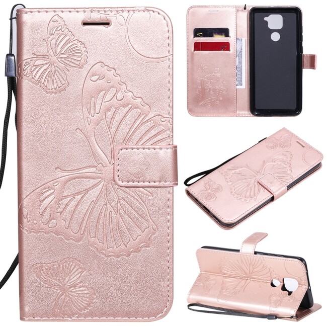 Peneženkové 3D pouzdro BUTTERFLIES na Xiaomi Redmi Note 9 - Ružovozlatá