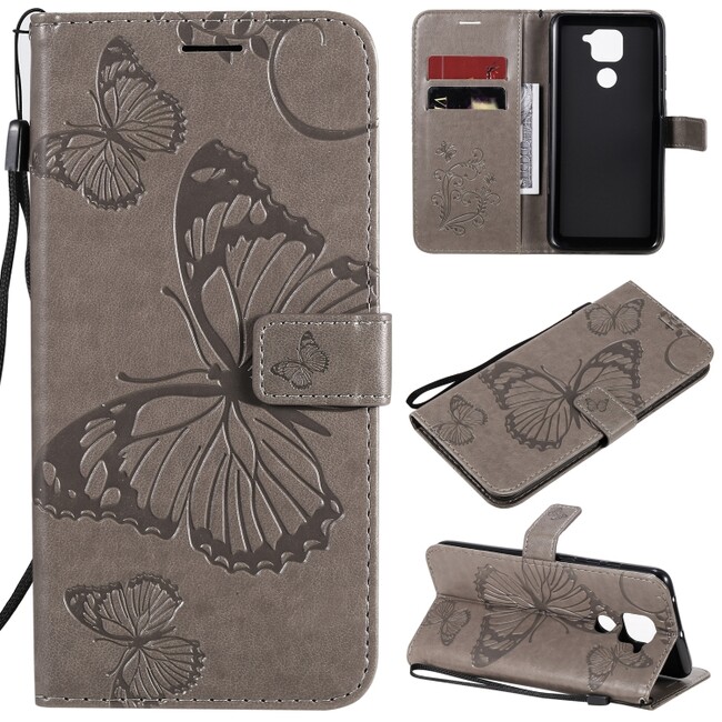 Peneženkové 3D pouzdro BUTTERFLIES na Xiaomi Redmi Note 9 - Šedá