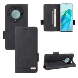 Peněženkové kožené pouzdro Clasp na Honor Magic5 Lite - Černá