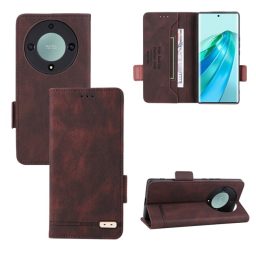 Peněženkové kožené pouzdro Clasp na Honor Magic5 Lite - Hnědá