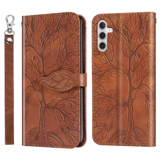 Peňaženkové kožené puzdro LIFE TREE na Samsung Galaxy A54 5G – Hnedá
