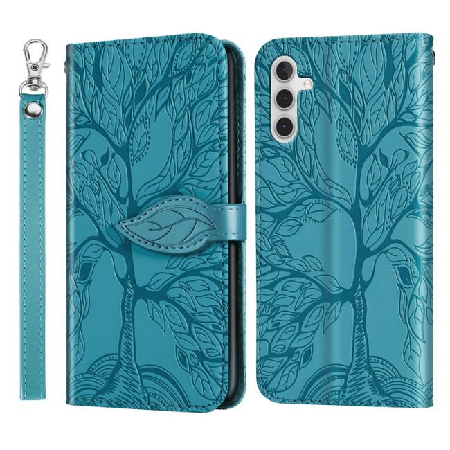 Peňaženkové kožené puzdro LIFE TREE na Samsung Galaxy A54 5G – Modrá