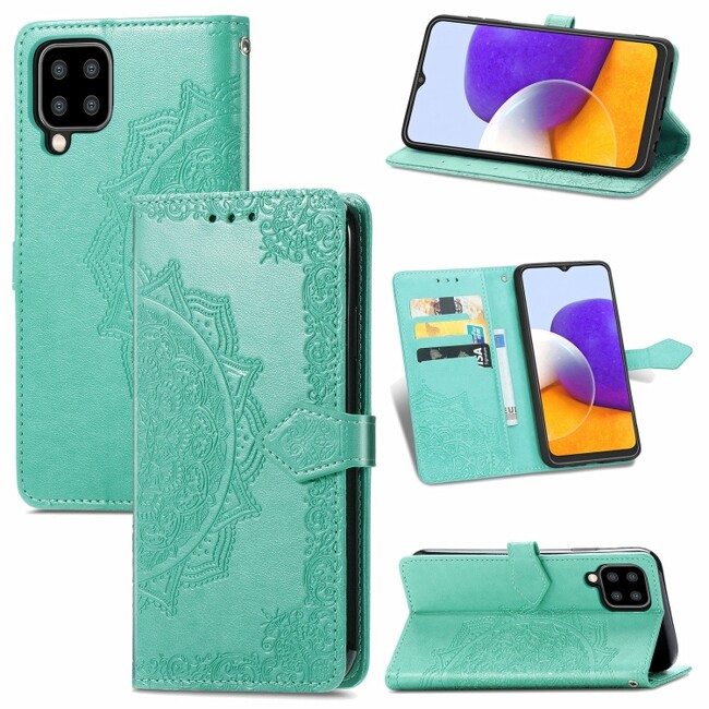 Peňeženkové kožené pouzdro MANDALA na Samsung Galaxy A22 4G - Zelená