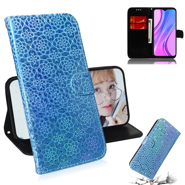 Peňeženkové kožené pouzdro na Xiaomi Redmi 9 - Modrá