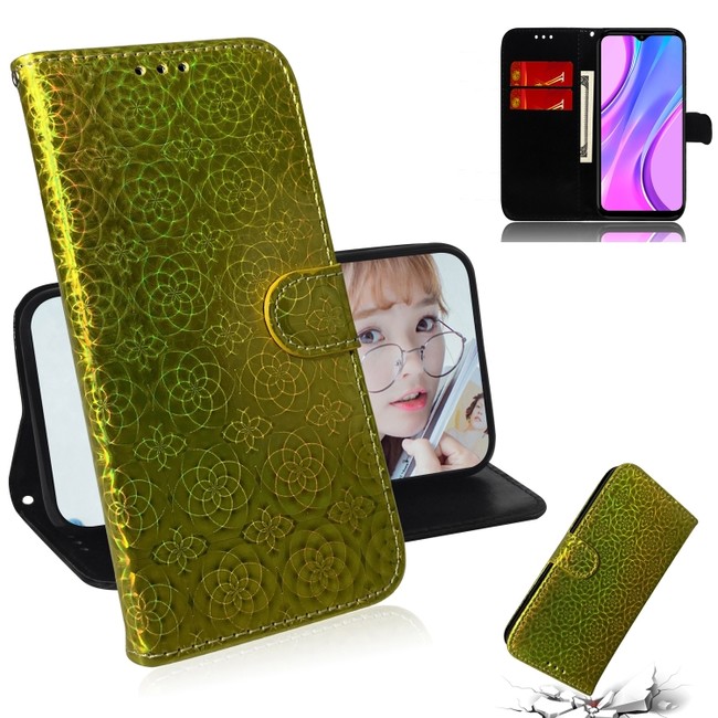 Peňeženkové kožené pouzdro na Xiaomi Redmi 9 - Zlatá