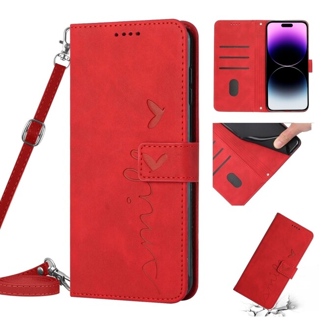 Peneženkové kožené pouzdro SKIN na iPhone 14 Pro Max - Červená