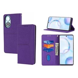 Peněženkové kožené pouzdro Stitching na Honor 50 - Fialová