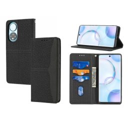 Peněženkové kožené pouzdro Stitching na Honor 50 - Černá