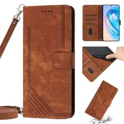Peněženkové kožené pouzdro Stripe na Honor Magic5 Lite - Hnědá