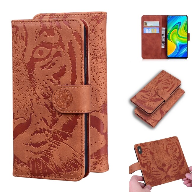Peneženkové kožené pouzdro TIGER na Xiaomi Redmi Note 9 - Hnedá