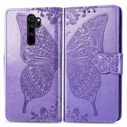 Peňaženkové puzdro Butterfly Love Flower Embossed na Xiaomi Redmi Note 8 Pro - Slabo fialová