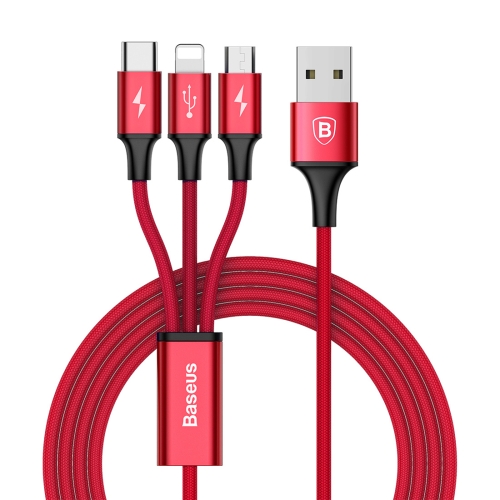 Synchronizační kabel Baseus 3V1  hliníkový(1,2m) - červená