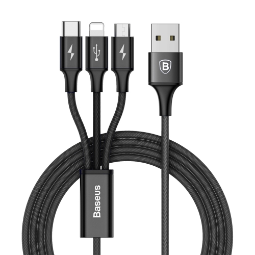 Synchronizační kabel Baseus 3V1  hliníkový(1,2m) - čierna