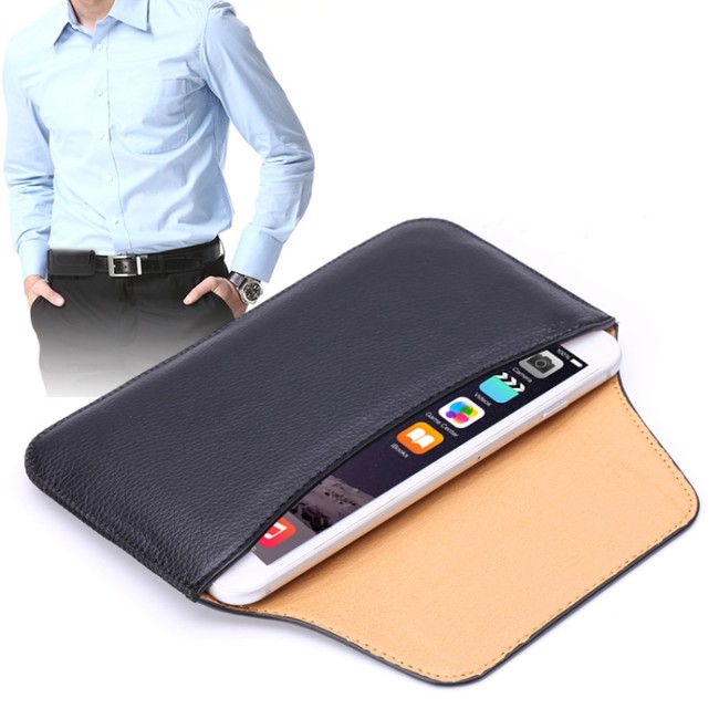 Univerzální kožené pouzdro pro mobilní 5.5 s pásovým páskem-černá